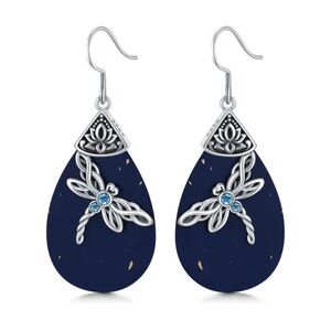 14k 925 Lapis Lazuli Celtic Dragonfly Earrings